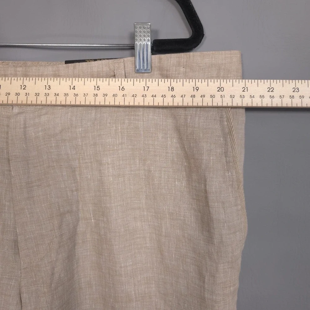 Tasso Elba 100% Linen Pants Khaki‎ 38W 30L Casual Dress Flat Front Lightweight